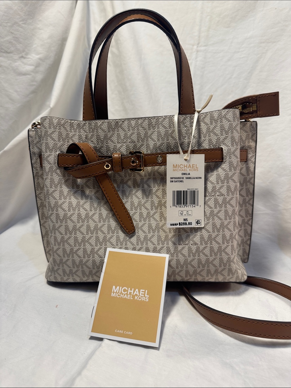 Michael Kors Vanilla/Beige Signature Satchel with Brown Trim